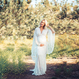 Maternity Lace Wedding Flare Sleeve High Waist Pregnant Bridal Gowns Dresses