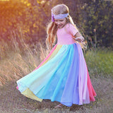 Kid Baby Girl Short Sleeve Rainbow Mesh Rainbow Princess Dresses