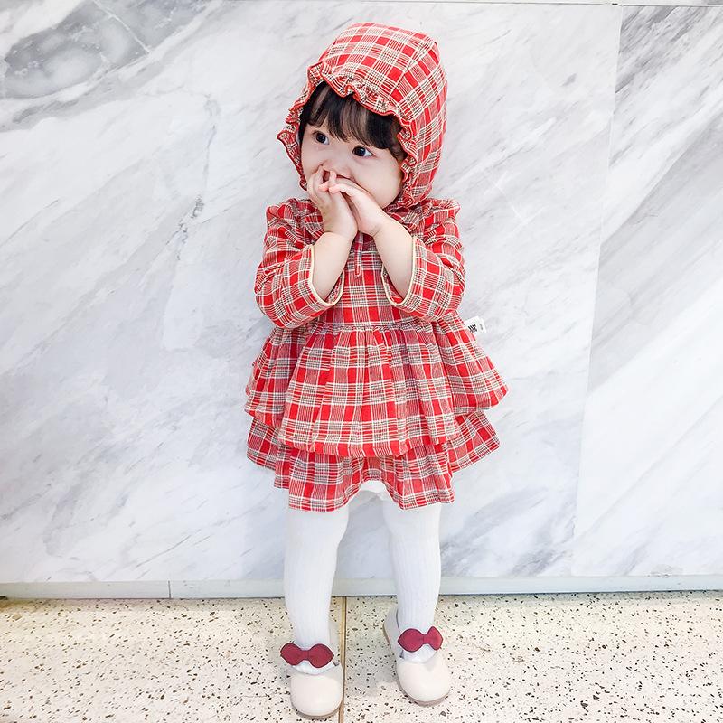 Baby Girl Lolita Dress Plaid Style Dress+Hat 2 Pcs