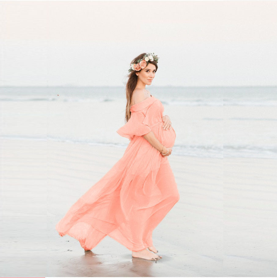 Maternity Photography Props Long Ruffles Pregnancy Dresses