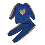 Kid Baby Girl Valentine's Day Long Sleeve Love Sequins 2 Pcs Sets