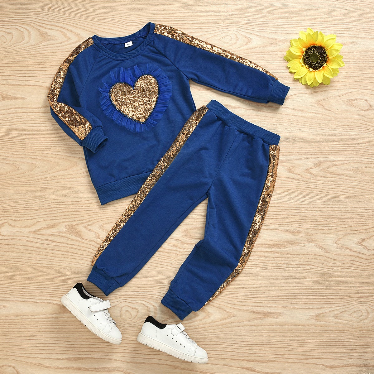 Kid Baby Girl Valentine's Day Long Sleeve Love Sequins 2 Pcs Sets