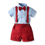 Baby Boy Gentleman Short Sleeve Bowtie Suspenders Shorts Sets
