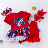Baby Girl 4th of July Independence Day Striped Short Sleeeve Sets