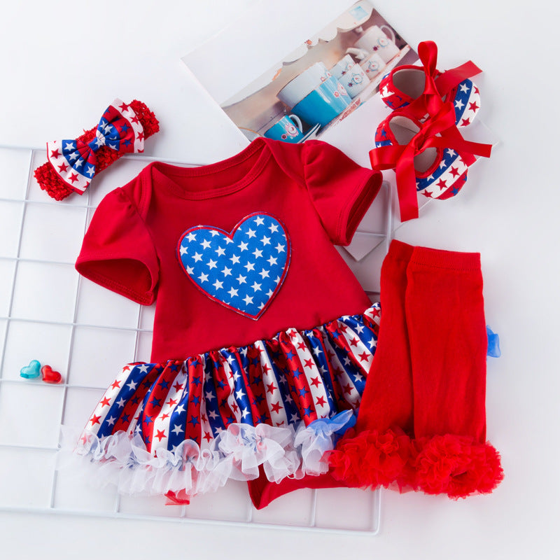 Baby Girl 4th of July Independence Day Striped Short Sleeeve Sets