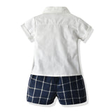 Kids Boys Short Sleeve Bowtie Shirts Gentleman Set 2 Pcs