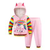 Kid Baby Girl Long Sleeved Rainbow Pony Hooded Suit 2 Pcs Set