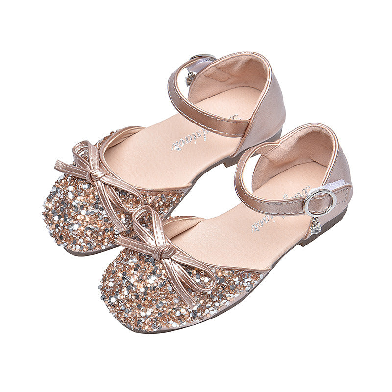Girl Princess Shoes with Soft Soles Sequined High Heels Show Shoes