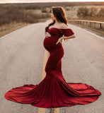 Pregnant Maternity Gown Photo Shoot Ruffles Cross V-Neck Dresses