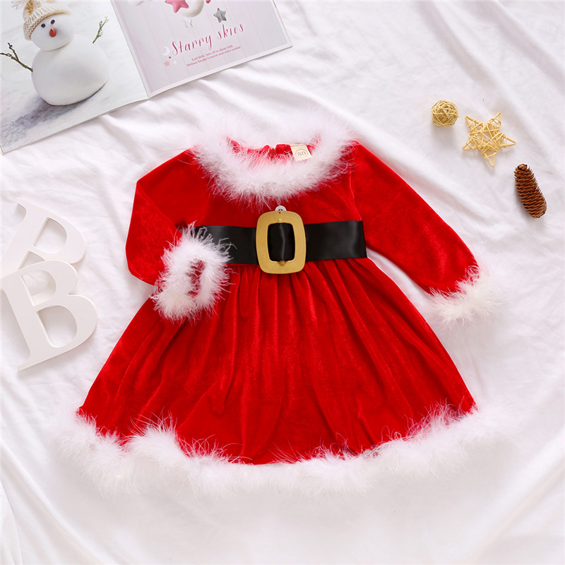 Kid Baby Girl Christmas Fur Edge Red Dresses