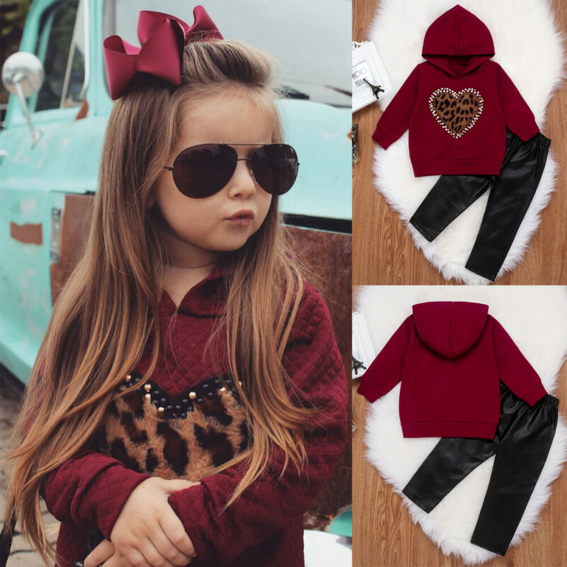 Kid Baby Girl Leopard Embroidered Trend Leather 2 Pcs Set