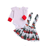 Kid Baby Girl Red Wave Point Set Sling Skirt 2 Pcs Sets