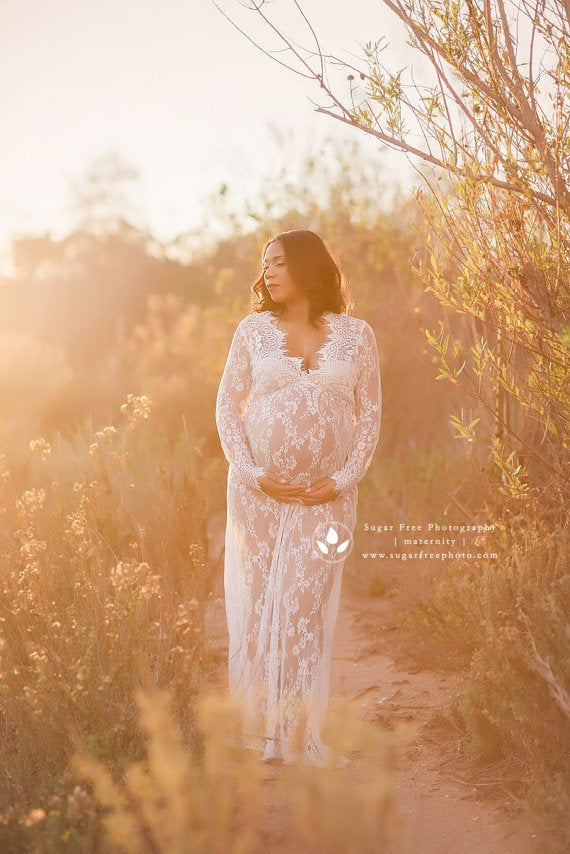 Maternity Floral Lace Long Sexy Maxi Dress