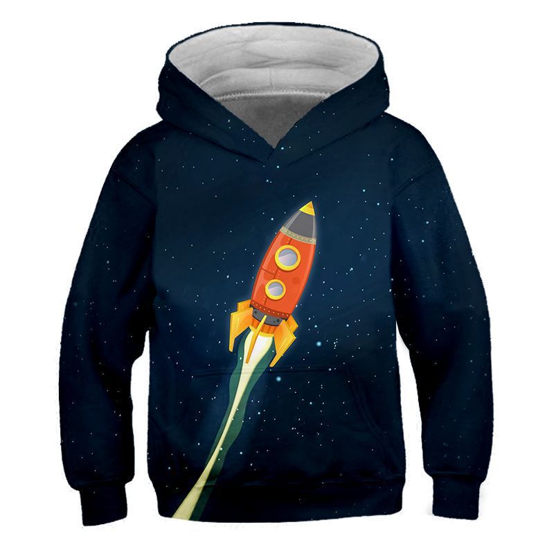 Kid Boy Cartoon Astronaut Starfield Rocket 3D Digital Print Hoodie