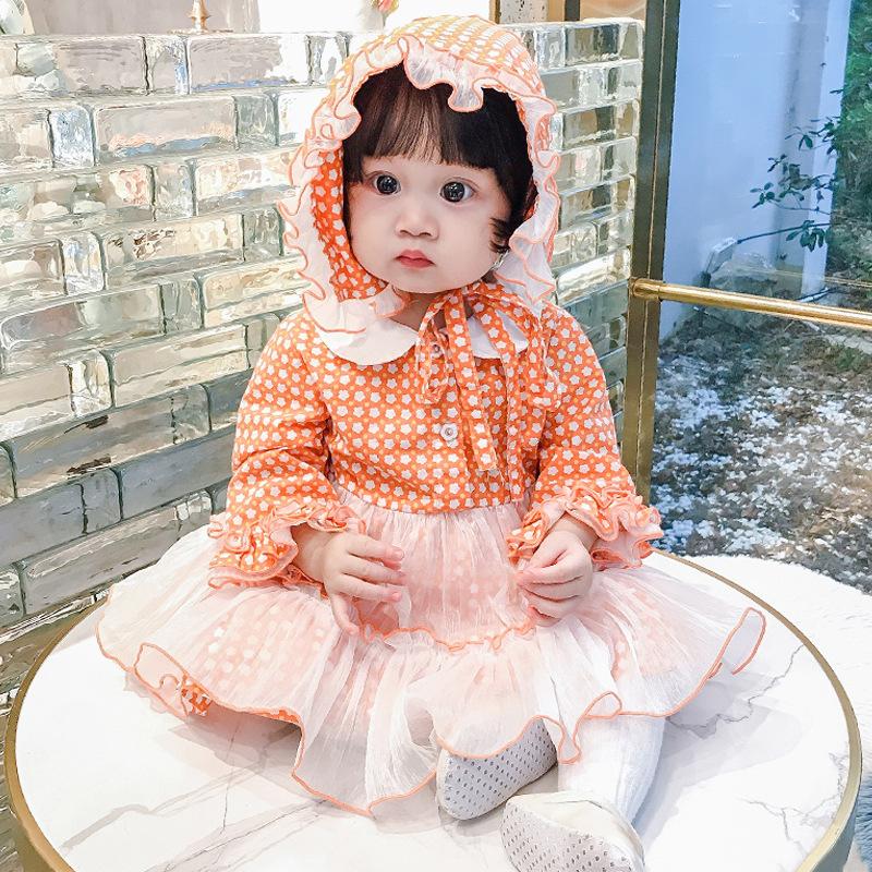 Baby Girl Autumn Dress Lolita Collar Princess Dress With Hats 2 Pcs