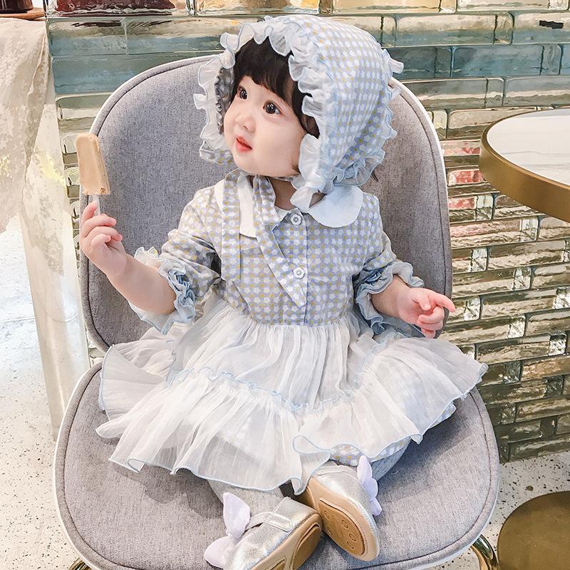 Baby Girl Autumn Dress Lolita Collar Princess Dress With Hats 2 Pcs