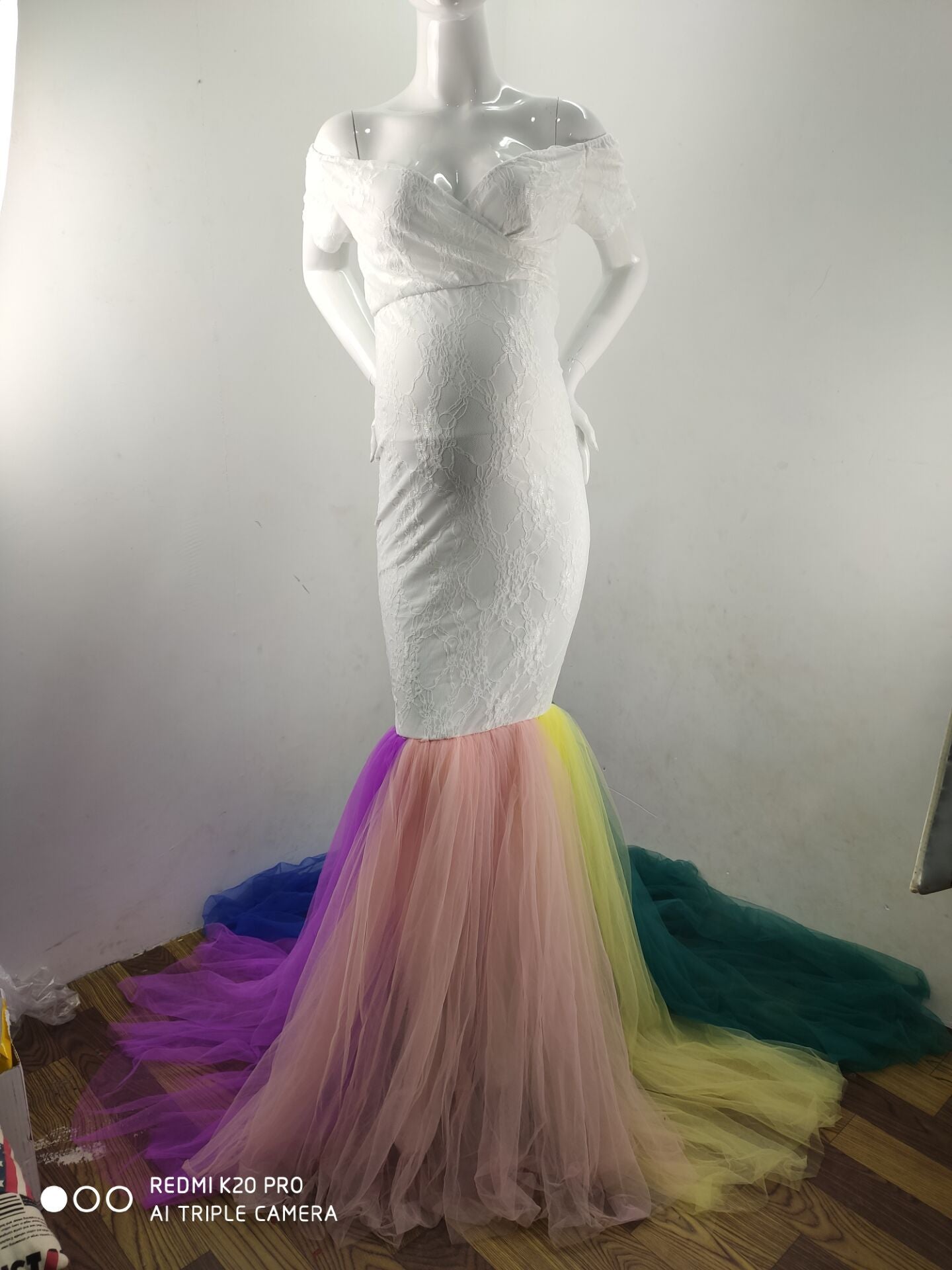 Maternity Lace Stitching Mesh Yarn Pregnant Photography Trailing Dresses
