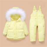 Kid Baby Down Jacket Shoulder Strap Fur Collar 2 Pcs Sets