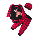 Autumn New Baby Suit Christmas Moose Red Grid Sets 3 Pcs