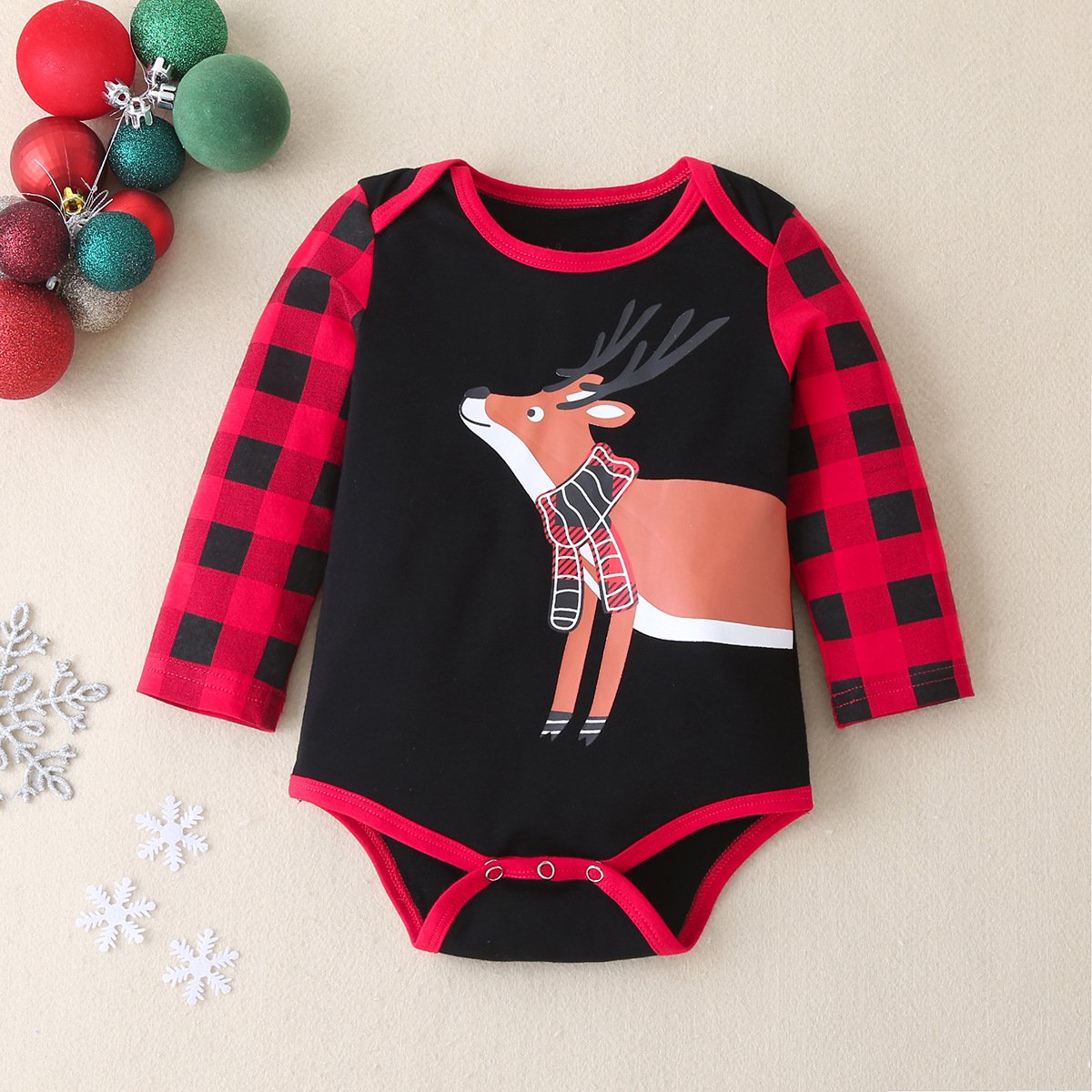 Autumn New Baby Suit Christmas Moose Red Grid Sets 3 Pcs