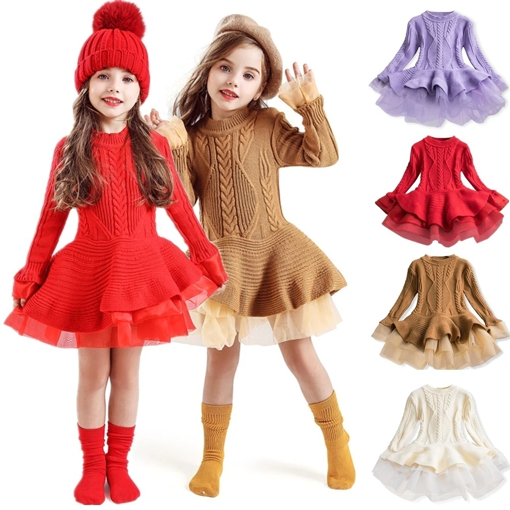 Kid Baby Girl Princess Costume Winter Knitted Christmasr Dresses