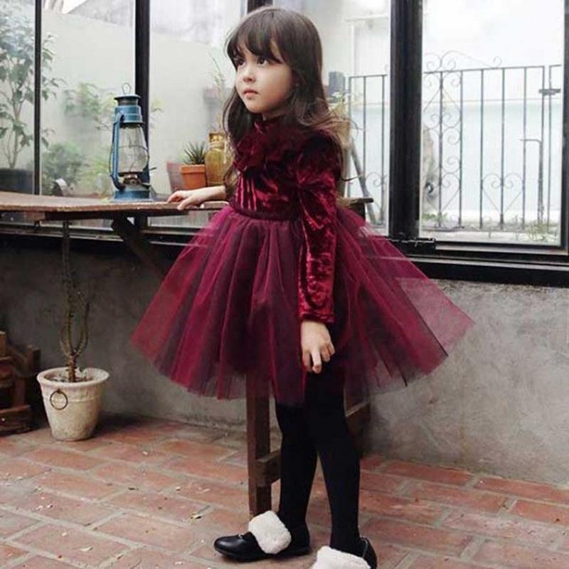 Kid Baby Girls Velvet Party Princess Autumn Ruffle Dresses