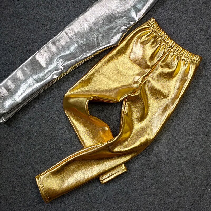 Kid Baby Girls Leggings Metallic Gold Silver Punk Pants 2-10 Years