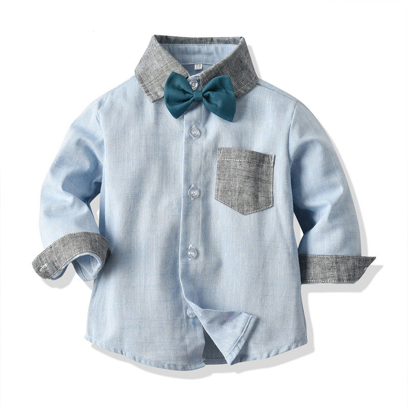 Kid Boy Set Cotton Long Sleeve Bowtie Tops+Suspender Suits