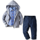Kid Baby Boy Outfits Grey Hooded Casual 3 Pcs Sets