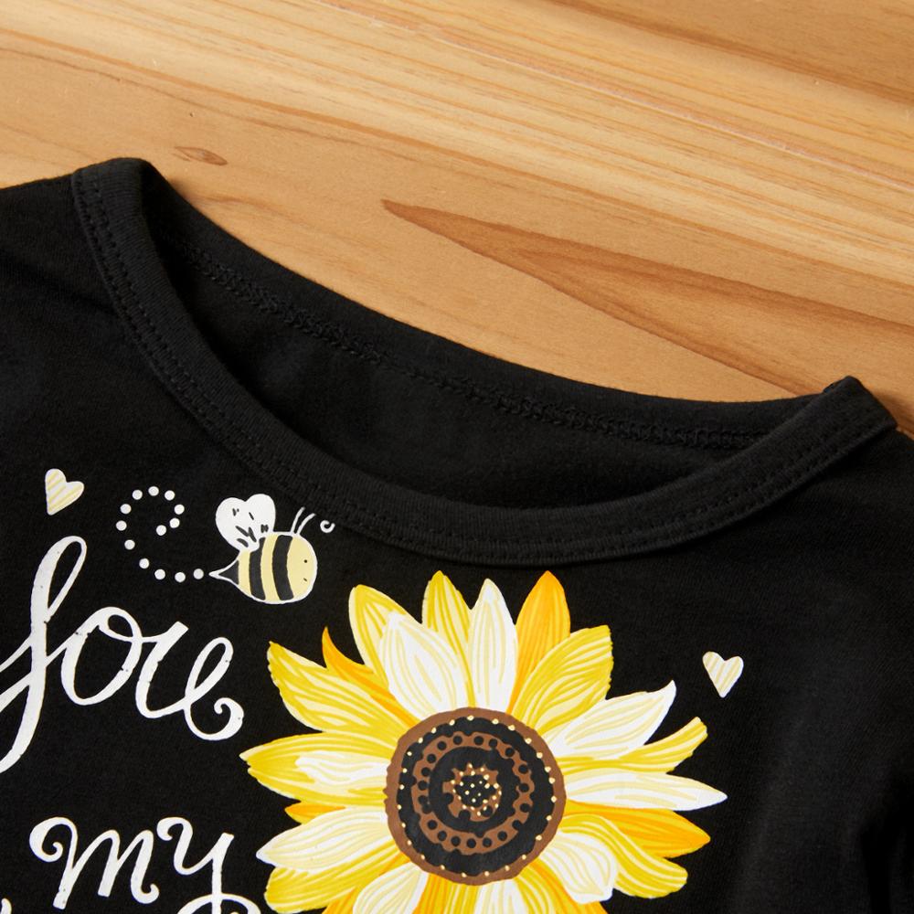 Kid Baby Girl Sunflower Letter Print Ruffled Long-sleeve 2 Pcs Set