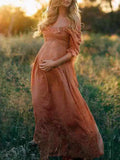 Maternity Ruffle Off Shoulder Boho Maxi Dress