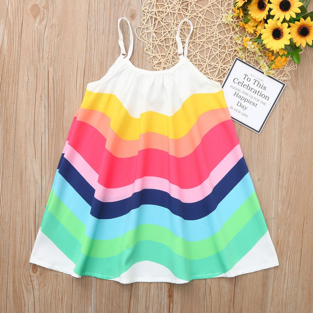 Kid Baby Girls Sleeveless Rainbow Print Vest Dresses