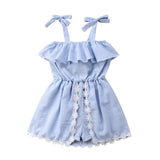 Baby Girls Blue Striped Sleeveless Ruffles Dresses