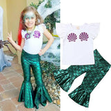 Baby Girls Shell T-shirt Top+Mermaid Leggings Outfits Cartoon Costume Clothing 2 pcs - honeylives