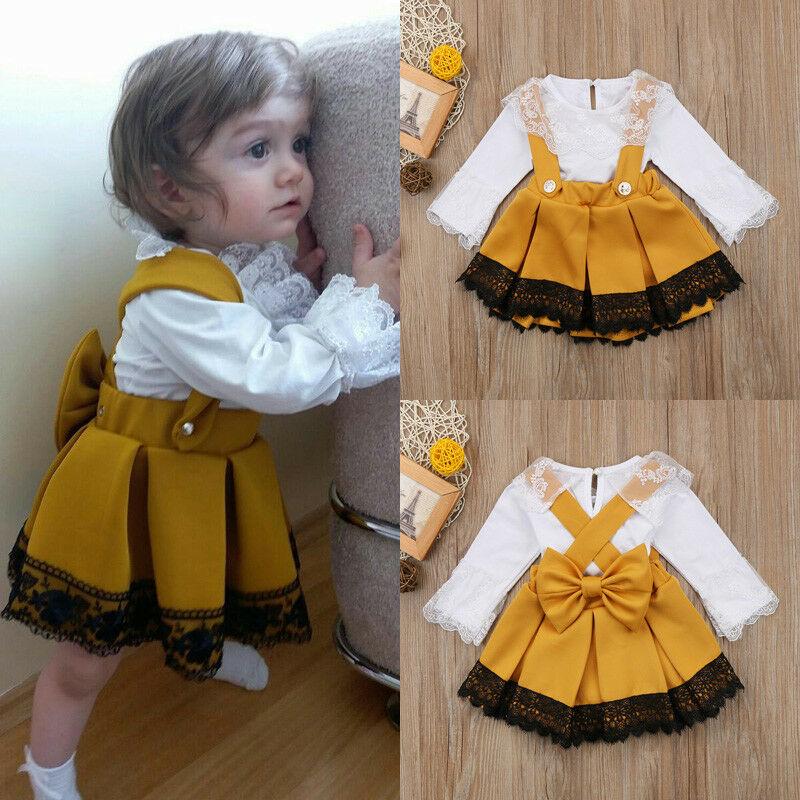 Baby Girl Autumn Lace Romper Bow Princess Party Skirt Dress 2 Pcs Sets