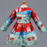 Kid Baby Girl Oil Painting Print Long Sleeve Dress With Accessories