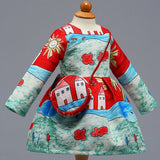 Kid Baby Girl Oil Painting Print Long Sleeve Dress With Accessories