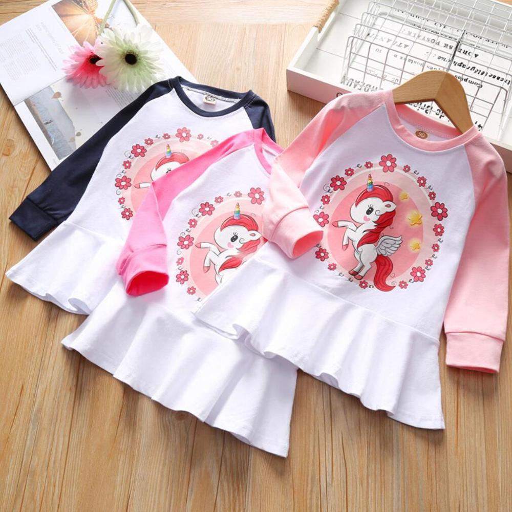 Kid Baby Girls Cute Unicorn Casual Cotton Dresses