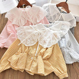 Kids Baby Girls Fashion Long Sleeve Plaid Cotton Shirts Blouses Tops