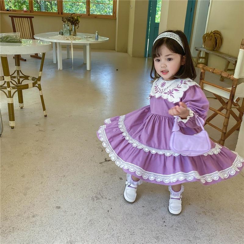 Kid Baby Girls Long Sleeve Floral Collar Lolita Dresses
