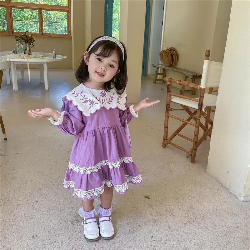 Kid Baby Girls Long Sleeve Floral Collar Lolita Dresses