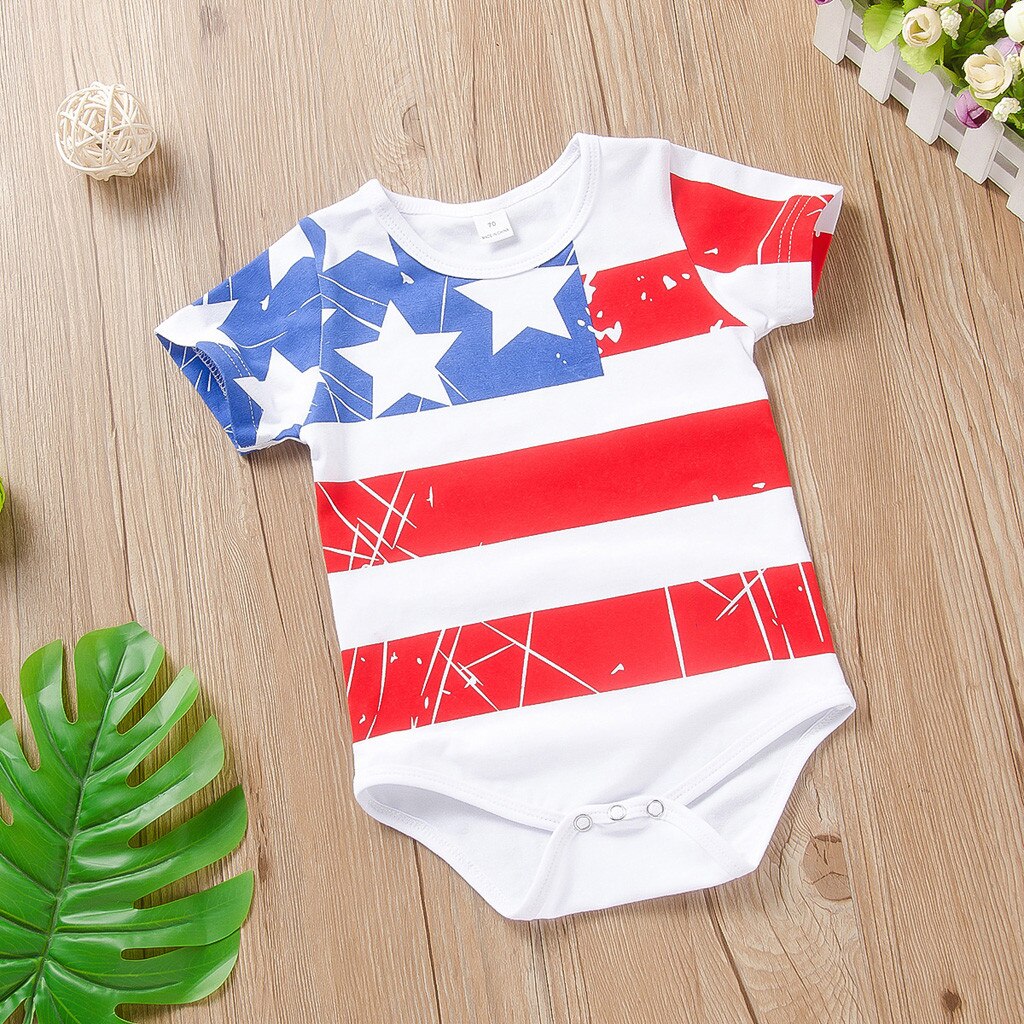 Baby Boys Girls Independence Day 4th-of-july Stars Stripes Patriotic Romper