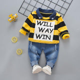 Kid Baby Boy Striped Long Sleeve Top + Bottoms 2 Pcs Set
