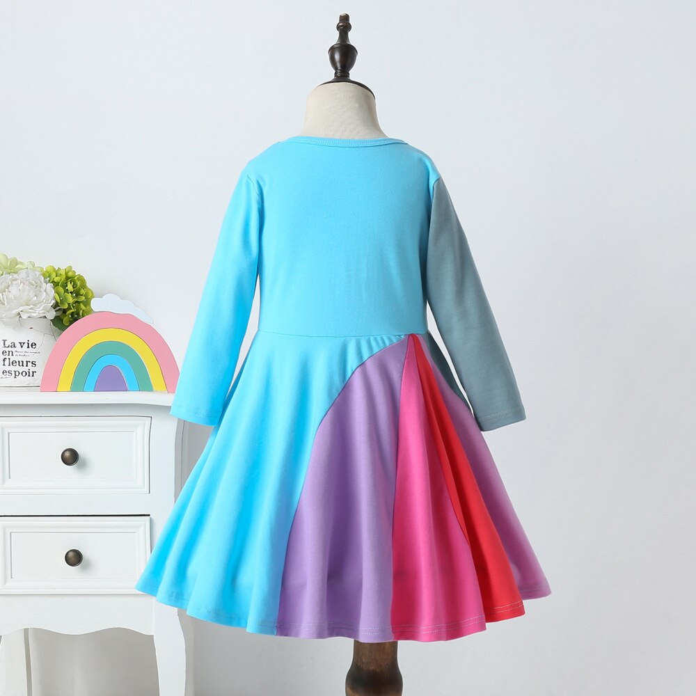 Kid Baby Girl Dress Long-Sleeved Rainbow Embroidery Dresses