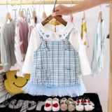 Kid Baby Girls Fashion White Sweatshirts+Plaid Dress 2 Pcs/Set
