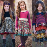 Kid Baby Girls Spring Dress Kids Flower Pastoral Striped Dresses