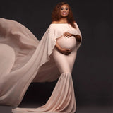 Maternity Photography Props Long Dress with Cape Slash