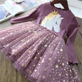 Kid Baby Girls Unicorn Party Autumn Dresses