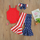 Baby Girl Independence Day Sleeve Solid Romper Striped Sets