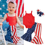 Baby Girl Independence Day Sleeve Solid Romper Striped Sets